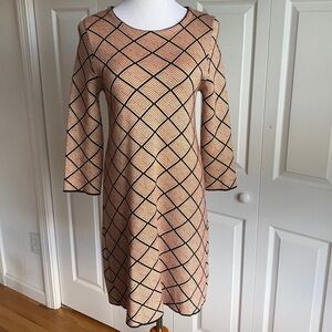 Zara Knit Red, Black & Tan Geometric Print Dress Size Medium